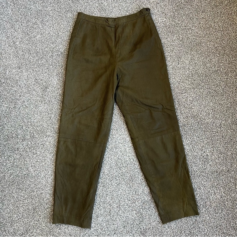 Vintage Kenar Leathers Olive Green Pinstripe Straight Leg Ankle‎ Pants, Size 8